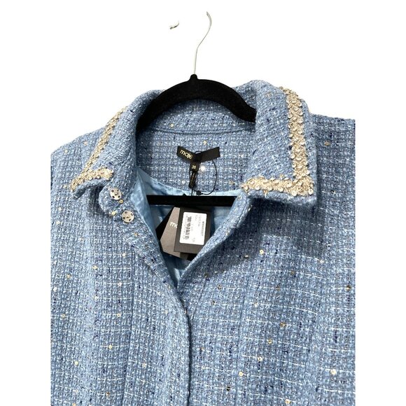 New Maje $495 Sequin Embellished Tweed Mini Dress Sz Small & Medium - Picture 6 of 12